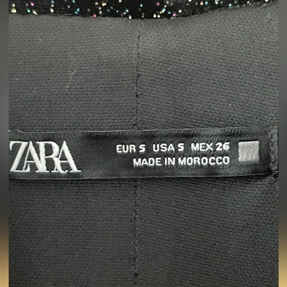 ZARA Glittery Velvet sparkle puff sleeve black Blazer mini Dress with tie belt S - Picture 4 of 6